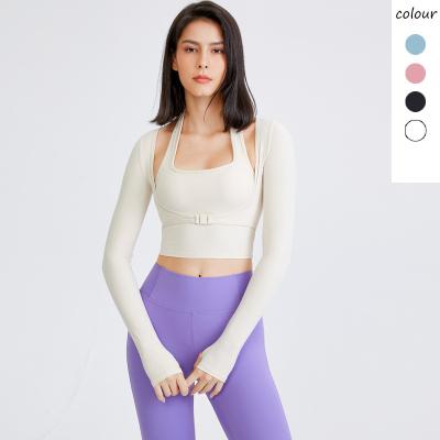 China Breathable Womens Stretch Cutout Yoga Sports Tees Long Sleeve Crop Top T Shirts for sale