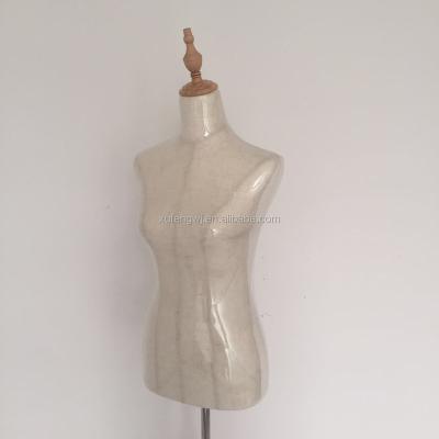 China Half Body Inside Foam Material Canvas Clothing Cover Upper Body Half Body Canvas Mock Mannequin Triangle Wooden Base for sale