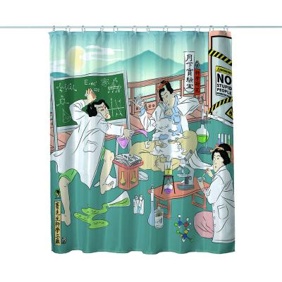 China Mr Sci Science Factory New Polyester Waterproof Shower Curtain Art Ukiyo-e Science Lab Japanese Design For Science GIF CNY190047 for sale