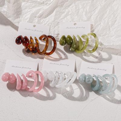 China Autumn Newest 2021 Environmental Friendly 3Pcs/Set Transparent C Shaped Colorful Clear Acrylic Earrings Vintage Circle Earrings Jewelry Set for sale