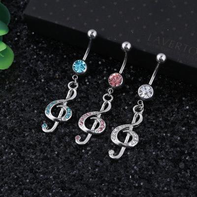 China Environmental Friendly Fashionable Body Jewelry Glitter Diamond Plated Belly Ring Stainless Steel Musical Note Shaped No Piercing Belly Ring for sale