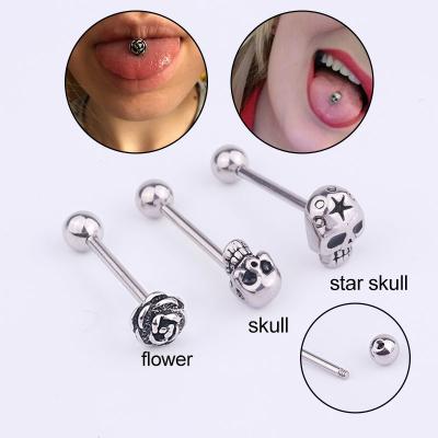 China Environmental Friendly Wholesale Body Jewelry Piercing Women's Stainless Steel Flower Shaped Tongue Nail No Star Skull Head Tongue Piercing Ring for sale