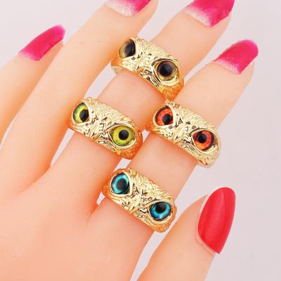 China Newest Gold Animal Punk Unisex Enviroment Friendly Sufficiency Colorful Resin Eye Owl Hip Hop Ring Open Rings Jewelry for sale