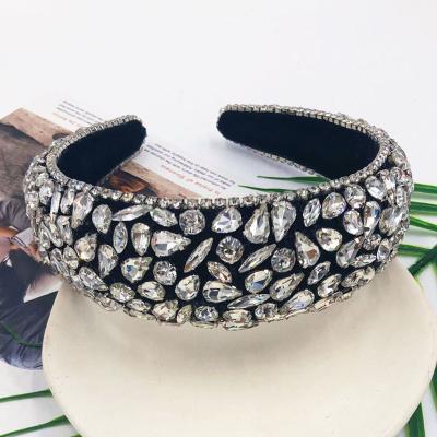 China Colorful Rhinestone Padded Jeweled Encrusted Crystal Headband For Party Wedd Diamond Hair Band Wide Velvet Sponge Boho Environmentally Friendly Hair Accessories for sale