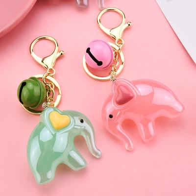 China 2021 Hot Sale Environmentally Friendly Cute Acrylic Heart Elephants Bell Key Chains Colorful Painting Key Chains For Girls for sale