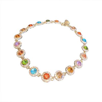 China Simple Environmental Friendly Fashion 18K Gold Plated Crystal Geometric Chain Necklace For Women Rhinestone Diamond Choker Necklace Colorful Shining for sale