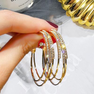 China Luxury Nickel Free S925 Sterling Silver Large Circle Hoop Earrings Sparkle Bling Rhinestone Crystal Hoop Earrings Jewelry For Girls for sale