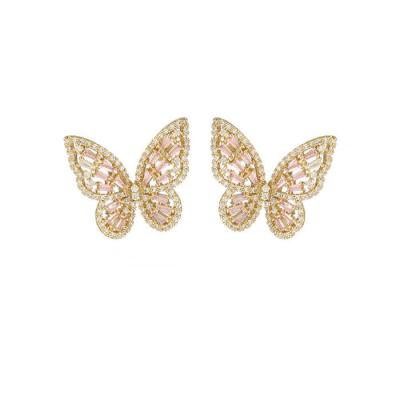 China 2021 S925 Sterling Silver Butterfly Stud Earrings Fashionable Luxury Environmental Friendly Sparkle Iced Out CZ Crystal Butterfly Stud Earrings For Gir for sale