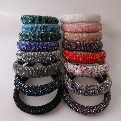 China Eco Friendly Baroque Pearls Shimmer Multicolor Rhinestone Crystal Padded Hairbands Bling Sponge Crystal Padded Headband Bridal Headwear for sale