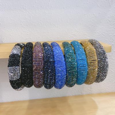 China 2021 Eco-Friendly Colorful Shiny Padded Bling Crystal Headbands For Bride Hair Spring Sparkle Fashionable Rhinestone Beaded Headbands for sale