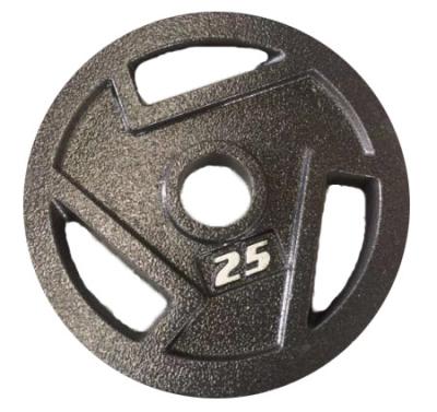 China Logo Gym Equipment Accessories Three Hole Gym Use Weightlifting Comfortable Custom Cast Iron Weight Plates for sale