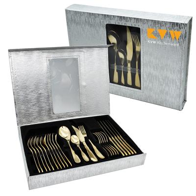 China Sustainable 24pcs Cutlery Set Stainless Steel Flatware Gold for sale