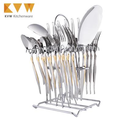 China Sustainable 39Pcs Kitchen Cutlery Set Stainless Steel Flatware Set With Rack for sale