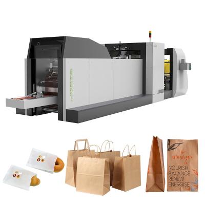 China Fully Automatic Hotels ROKIN Mini Brown Flat Square Bottom Carry Food Foil Fed Shopping Kraft Paper Small Grocery Paper Bag Making Machine for sale