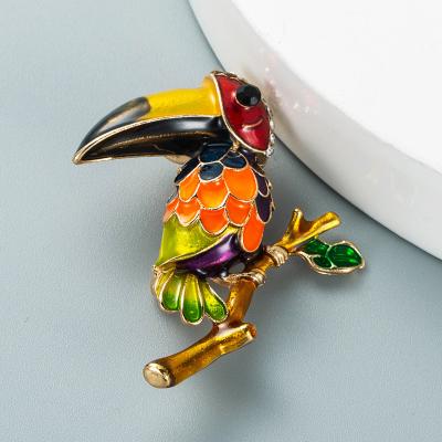 China Diamond Woodpecker Brooch Pins For Oil Trendy Enamel Alloy Fashion Women Temperament Brooch Jewelry Anti-drip Vacuum Gift for sale