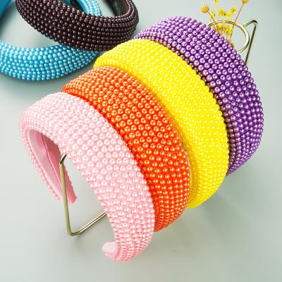 China Wholesale Trendy Hair Headband Head Bands Bead Hair Accessories Designer Solid Color Luxury Bling Headbands For Women 2021 for sale