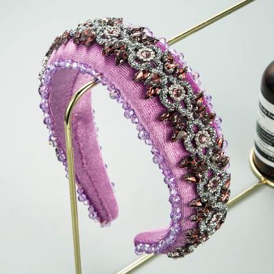 China Trendy Fashion Exaggerated Glass Wide Brim Drill Headband Hair Band Amethyst Sponge Pile Claw Chain Hair Band for sale