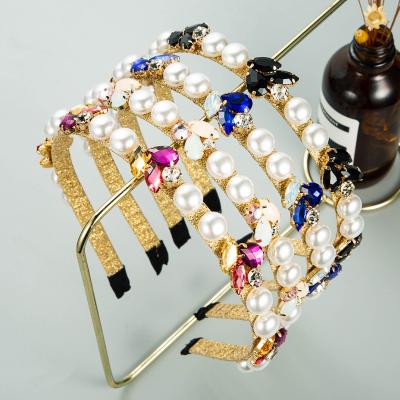 China Trendy New Trendy Hair Headband Girls Beads Designer Headbands Rhinestone Braid Jewelry Bling Hair Accessories For Woman for sale