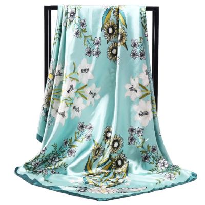 China Fashion Scarf Wholesale Cheap Price Scarf With Soft Elegant Satin Flower Print New Design Silk Scarf Fashion for sale