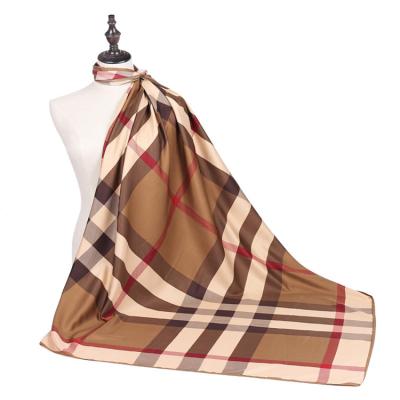 China New Design Fashionable British Satin Style Custom Long Square Scarf Women Fashion Silk Scarf for sale