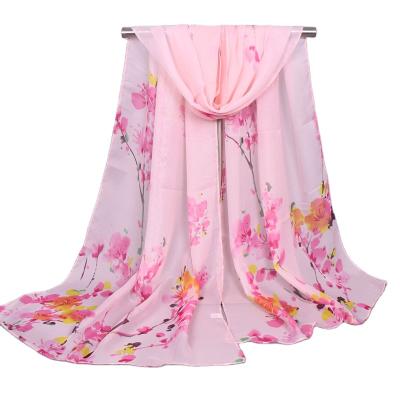 China Japanese and Korean soft spring UV-proof women's spring scarf peach blossom variable chiffon printed scarf for sale