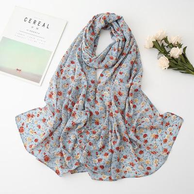 China New 2021 Hot Selling American European Chiffon Scarves Muslim Hijab Malaysia Shawl Breathable Floral Printed Scarf For Women for sale