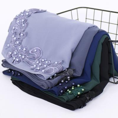 China Solid Color Chiffon Long Scarf Hot Sale Muslim Scarf European American Hot Popular Embroidery Scarves For Women Hijab for sale