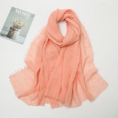 China New color fashionable pure cotton scarf canvas scarf with wool fringe color pure cotton and canvas crushed fashion monochromatic female scarf for sale