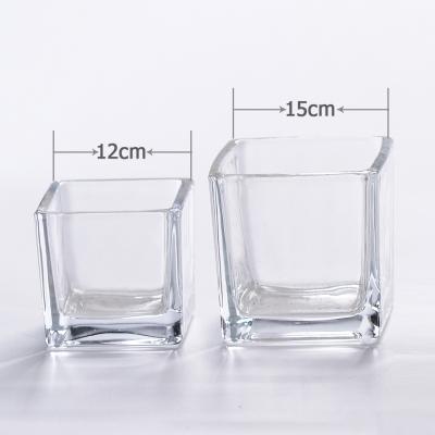 China Cheap Clear Square Cube Crystal Glass Terrarium Vase In Factory Single Stock 12cm 4.72