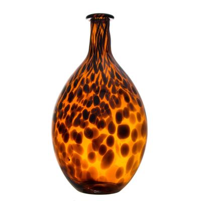 China CLASSIC Amber Embellishments Jardiniere Patterns Leopard Color Handblown Glass Vase For Modern Home Decoration for sale