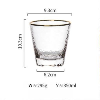 China Factory direct sale cheap viable 350ml etched glass tumbler mug with gold rim and wide embossed mouth for drinking for sale