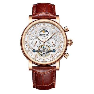 China Luxury Day/Date Brown Color Cowhide Leather Strap Sports Automatic Watch Multifunctional Automatic Watch for sale