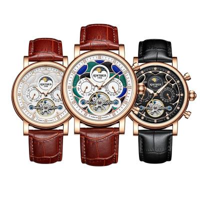 China Luxury Day/Date Brown Color Cowhide Leather Strap Sports Automatic Watch Multifunctional Automatic Watch for sale