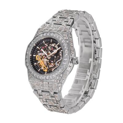 China Luxury Brand Automatic Bling Bling Diamond Watch Full Wrist Crystal Skeleton Automatic Watches Men Water Resistant for sale