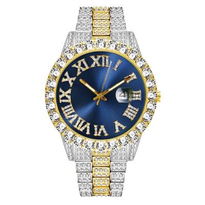 China Beautiful Water Resistant Sunburst Crystal Roman Digit Dial Popular Hip Hop Out Diamond-encrusted Watch for sale