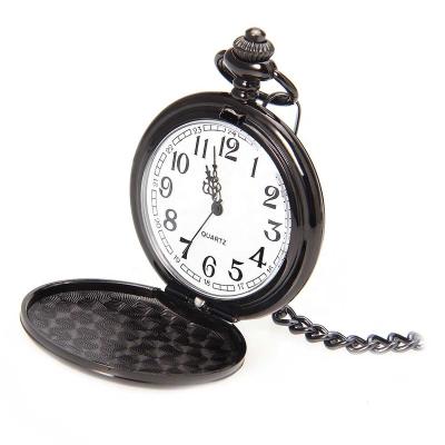 China Roman Number Dial Pendant Custom Antique Make Laser On Blank Cover Shiny Black Pocket Watch for sale