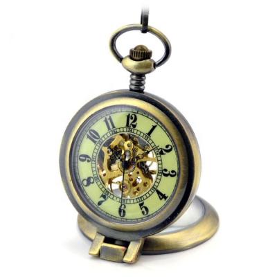 China Antique Luminous Glow In The Dark Large Magnifier Table Self-Winding Mechanical Watch Bronze Pocket Watch for sale