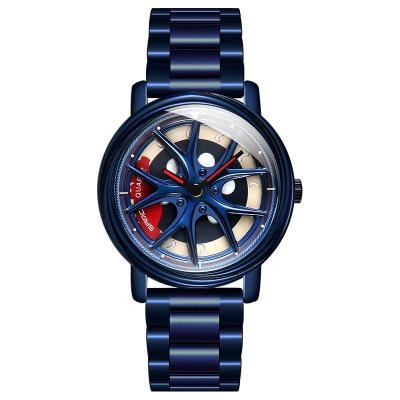 China Water Resistant 360 Rotating Steering Wheel Hub 3d Car Watch Band Dashboard Crash Brake Disc Metallic Blue Watches for sale