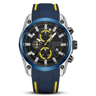 China Large Size Sport Analog Chronograph Water Resistant Men's Luminous Quartz Watch With Fashion Silicone Strap for sale