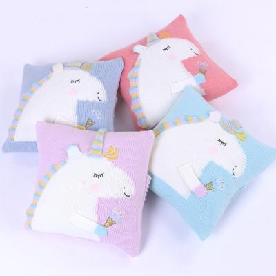 China Dobby Ins Children's Sofa Knitted Cushion For Leaning On Unicorn Woolen Knitting Pillow for sale