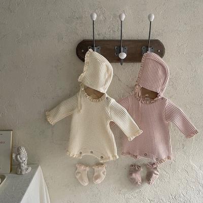 China Korean Polyester/Cotton Kids Clothes Spring Solid Color Long Sleeve Waffle Kids Jumpsuit Newborn Baby Rompers for sale