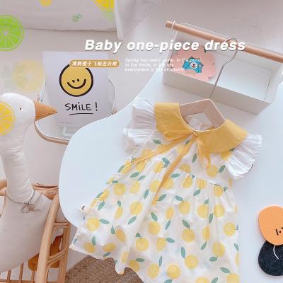 China 2021 Summer Breathable 0-3 Years Baby Doll Collar Refreshing Flight Sleeves Soft Comfortable Dress for sale