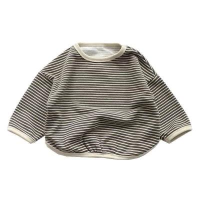 China 2022 Spring Autumn New Korean Loose Boys Girls Anti-Shrink Clothes Striped Top Kids T-shirt Baby Sweatshirt for sale