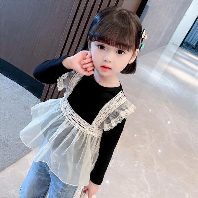 China Girls Anti-Shrink Clothing Tops Autumn 2021 Black Lace Up Casual Kids New Fashion Baby Girl T-shirts for sale