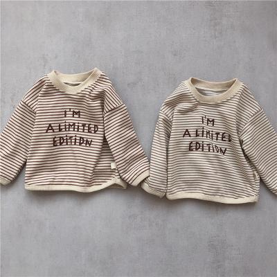 China Striped Children's T-shirts Baby Boy Girl Baby Clothes CIA Pullover Children Clothing Autumn Letter Long Sleeve Breathable T-shirt for sale