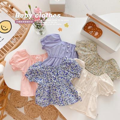 China Breathable 0-3 Years Infant Puff Sleeve Shirt 2021 Summer Baby Clothes Style Korean Size Short Sleeve Girls Top for sale