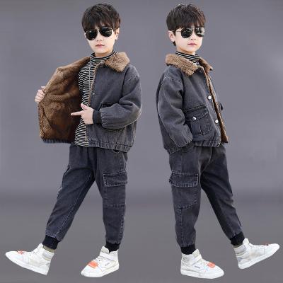 China HIGH STREET 2 Piece Set Winter Kids Clothes Boys Clothes Denim Jacket Set Toddler Gray Skinny Jeans for sale