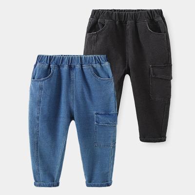 China Anti-Wrinkle 2021 Autumn Clothes Pockets Cotton Pants Kids Casual Denim Boys Black Jeans for sale