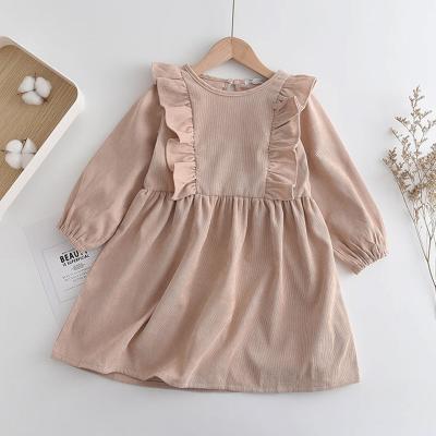 China Autumn New Children's Clothing Spring Style Long Sleeve Dresses 2021 Round Neck Skirt Solid Color Anti-static Corduroy Foreign Girls for sale