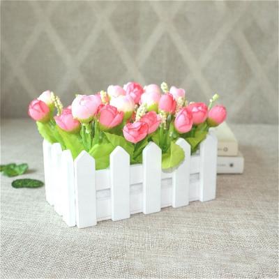 China Flower Bouquet PX1498 1 Set Wooden Fence Vase + Flower Rose And Daisy Silk Artificial Flowers Garden Decor for sale